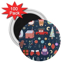 Vector Set Cute Christmas Elements Santa Penguin Deer Bear Fox Owl Trees Snowman Bird Angel More 2 25  Magnets (100 Pack)  by Semog4