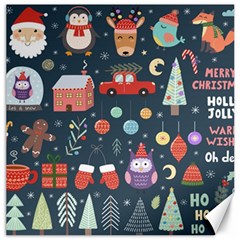 Vector Set Cute Christmas Elements Santa Penguin Deer Bear Fox Owl Trees Snowman Bird Angel More Canvas 20  X 20  by Semog4