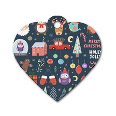 Vector Set Cute Christmas Elements Santa Penguin Deer Bear Fox Owl Trees Snowman Bird Angel More Dog Tag Heart (two Sides) by Semog4