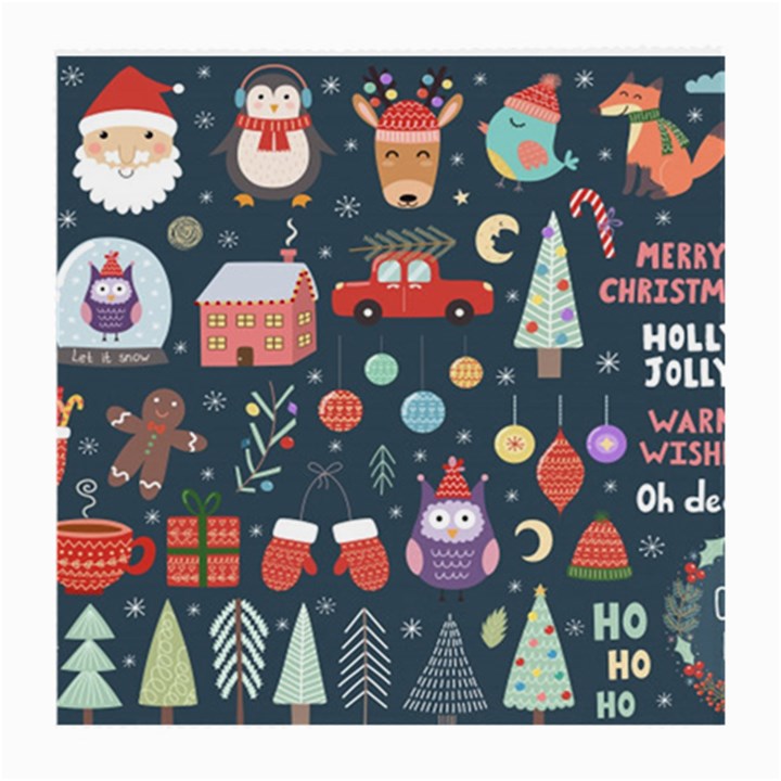 Vector Set Cute Christmas Elements Santa Penguin Deer Bear Fox Owl Trees Snowman Bird Angel More Medium Glasses Cloth (2 Sides)