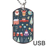 Vector Set Cute Christmas Elements Santa Penguin Deer Bear Fox Owl Trees Snowman Bird Angel More Dog Tag USB Flash (One Side) Front