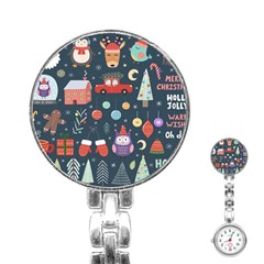 Vector Set Cute Christmas Elements Santa Penguin Deer Bear Fox Owl Trees Snowman Bird Angel More Stainless Steel Nurses Watch by Semog4