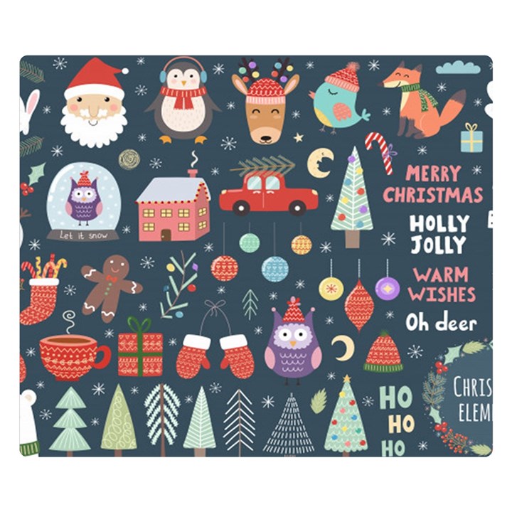 Vector Set Cute Christmas Elements Santa Penguin Deer Bear Fox Owl Trees Snowman Bird Angel More Two Sides Premium Plush Fleece Blanket (Small)