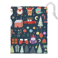 Vector Set Cute Christmas Elements Santa Penguin Deer Bear Fox Owl Trees Snowman Bird Angel More Drawstring Pouch (5xl) by Semog4