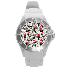 Cute Christmas Seamless Pattern Vector Round Plastic Sport Watch (L)