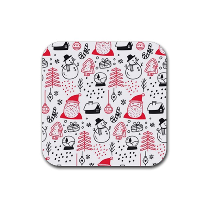 Christmas Themed Seamless Pattern Rubber Coaster (Square)