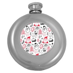 Christmas Themed Seamless Pattern Round Hip Flask (5 Oz) by Semog4