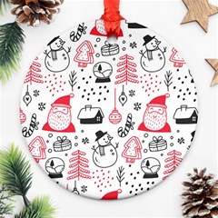 Christmas Themed Seamless Pattern Round Ornament (two Sides) by Semog4