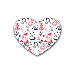 Christmas Themed Seamless Pattern Rubber Heart Coaster (4 Pack) by Semog4