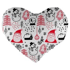 Christmas Themed Seamless Pattern Large 19  Premium Heart Shape Cushions by Semog4