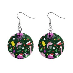 Colorful Funny Christmas Pattern Mini Button Earrings by Semog4