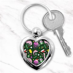 Colorful Funny Christmas Pattern Key Chain (heart) by Semog4