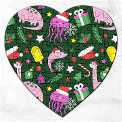 Colorful Funny Christmas Pattern Jigsaw Puzzle (heart) by Semog4