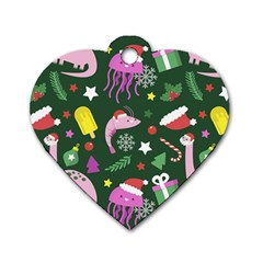 Colorful Funny Christmas Pattern Dog Tag Heart (one Side) by Semog4