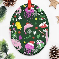 Colorful Funny Christmas Pattern Oval Filigree Ornament (two Sides) by Semog4