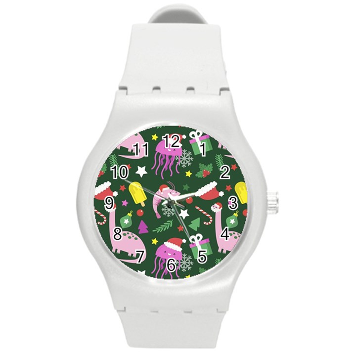 Colorful Funny Christmas Pattern Round Plastic Sport Watch (M)