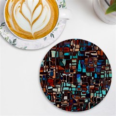 Stained Glass Mosaic Abstract Uv Print Round Tile Coaster by Semog4