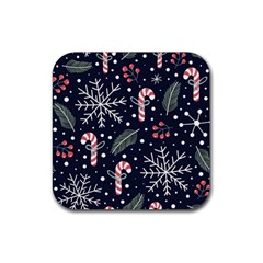 Holiday Seamless Pattern With Christmas Candies Snoflakes Fir Branches Berries Rubber Coaster (square) by Semog4