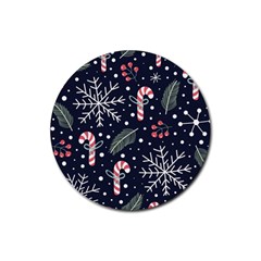 Holiday Seamless Pattern With Christmas Candies Snoflakes Fir Branches Berries Rubber Round Coaster (4 Pack) by Semog4