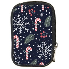 Holiday Seamless Pattern With Christmas Candies Snoflakes Fir Branches Berries Compact Camera Leather Case by Semog4