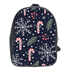 Holiday Seamless Pattern With Christmas Candies Snoflakes Fir Branches Berries School Bag (large) by Semog4