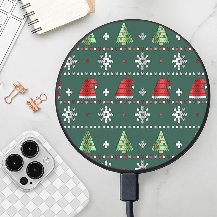 Beautiful Knitted Christmas Pattern Wireless Fast Charger(Black)