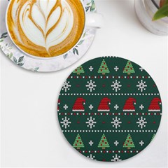 Beautiful Knitted Christmas Pattern Uv Print Round Tile Coaster by Semog4