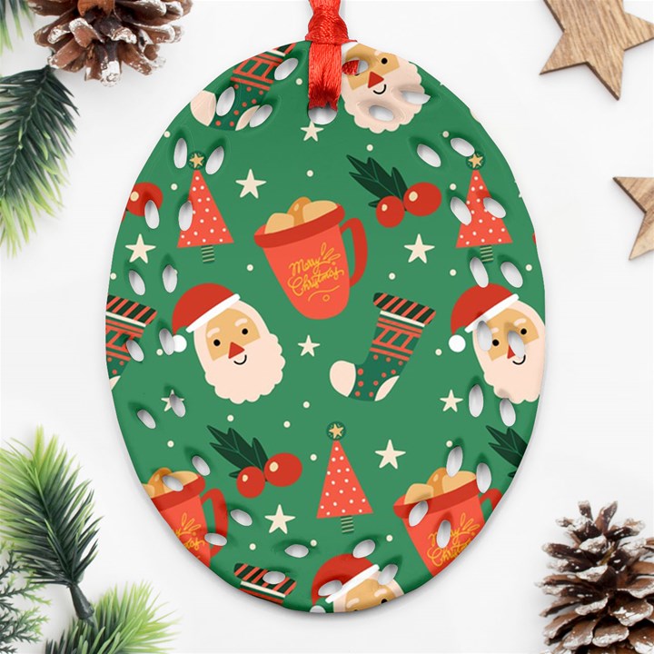 Colorful Funny Christmas Pattern Ornament (Oval Filigree)