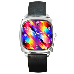 Abstract Background Colorful Pattern Square Metal Watch by Semog4