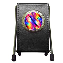 Abstract Background Colorful Pattern Pen Holder Desk Clock by Semog4