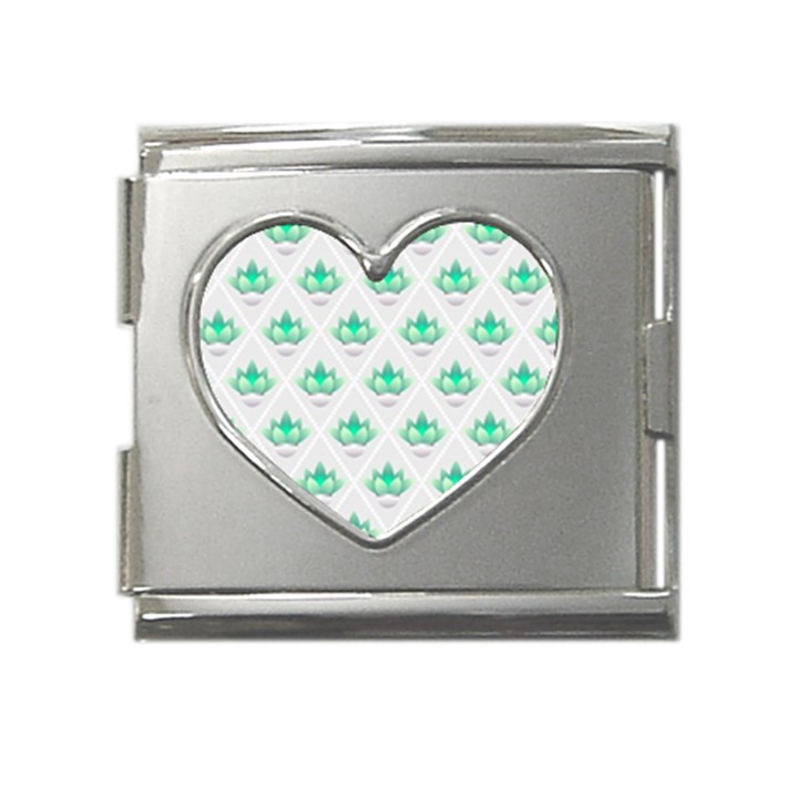 Plant Pattern Green Leaf Flora Mega Link Heart Italian Charm (18mm)