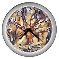 Tree Forest Woods Nature Landscape Wall Clock (silver) by Semog4