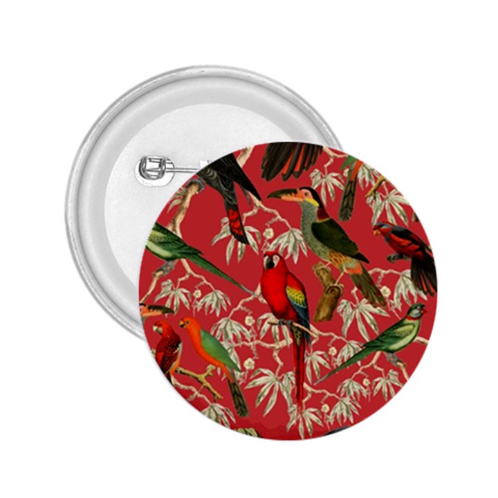 Vintage Tropical Birds Pattern in Pink 2.25  Buttons