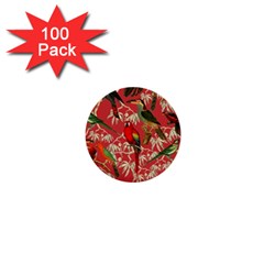 Vintage Tropical Birds Pattern In Pink 1  Mini Buttons (100 Pack)  by CCBoutique