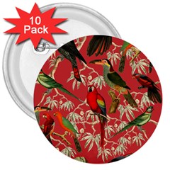 Vintage Tropical Birds Pattern In Pink 3  Buttons (10 Pack)  by CCBoutique