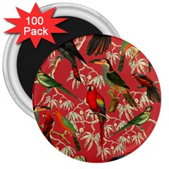 Vintage Tropical Birds Pattern In Pink 3  Magnets (100 Pack) by CCBoutique