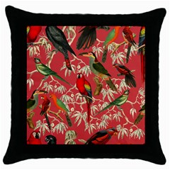 Vintage Tropical Birds Pattern In Pink Throw Pillow Case (black)