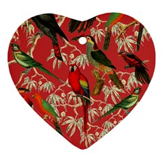 Vintage Tropical Birds Pattern In Pink Heart Ornament (two Sides) by CCBoutique