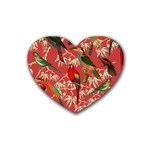 Vintage Tropical Birds Pattern in Pink Rubber Coaster (Heart) Front