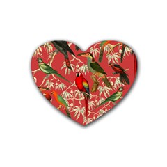 Vintage Tropical Birds Pattern In Pink Rubber Heart Coaster (4 Pack) by CCBoutique