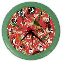 Vintage Tropical Birds Pattern In Pink Color Wall Clock by CCBoutique