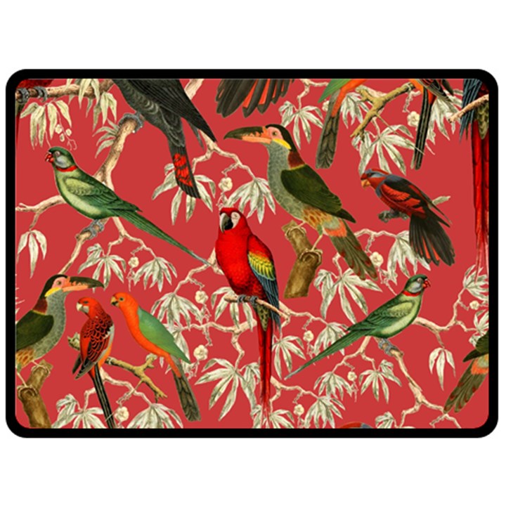 Vintage Tropical Birds Pattern in Pink Fleece Blanket (Large)