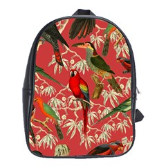 Vintage Tropical Birds Pattern In Pink School Bag (xl) by CCBoutique