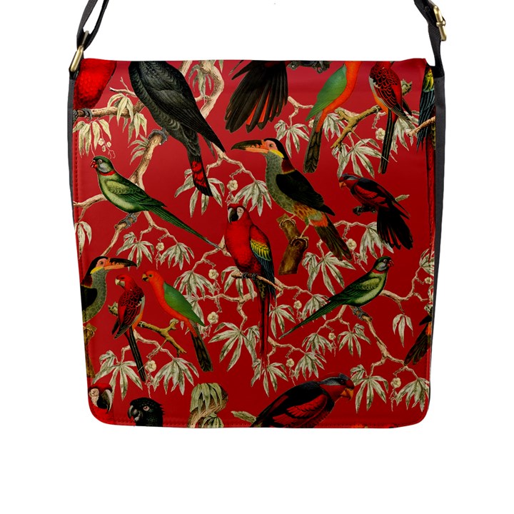 Vintage Tropical Birds Pattern in Pink Flap Closure Messenger Bag (L)