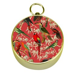 Vintage Tropical Birds Pattern In Pink Gold Compasses by CCBoutique