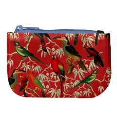 Vintage Tropical Birds Pattern In Pink Large Coin Purse by CCBoutique