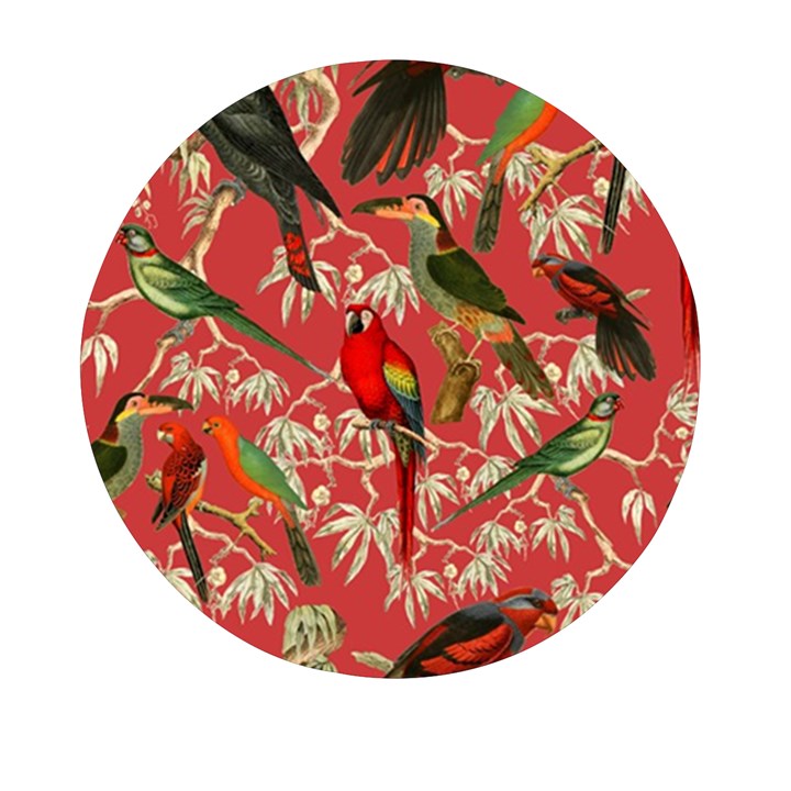 Vintage Tropical Birds Pattern in Pink Mini Round Pill Box