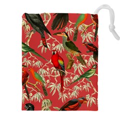 Vintage Tropical Birds Pattern In Pink Drawstring Pouch (5xl) by CCBoutique