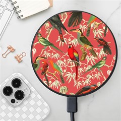 Vintage Tropical Birds Pattern In Pink Wireless Fast Charger(black) by CCBoutique