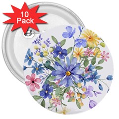 Flower 3  Buttons (10 Pack)  by zappwaits